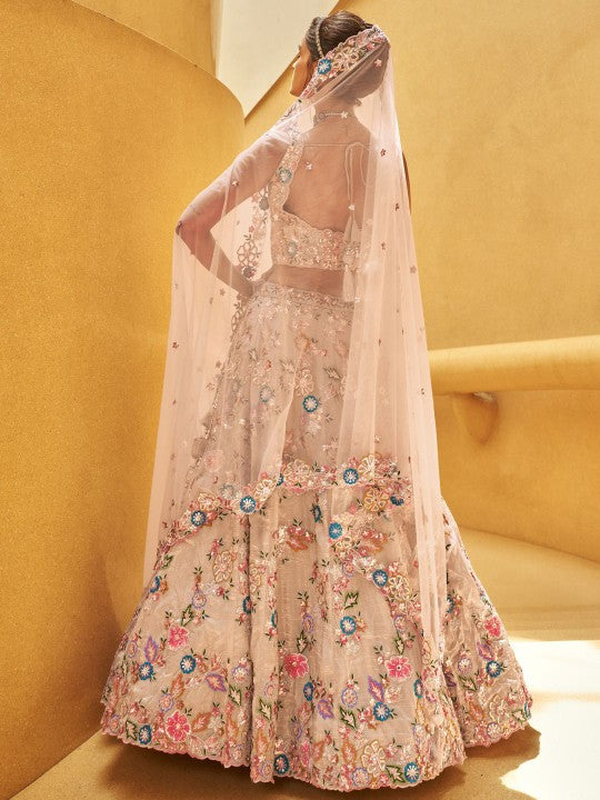 Embroidered Organza Semi Stitched Lehenga & Unstitched Blouse With Dupatta