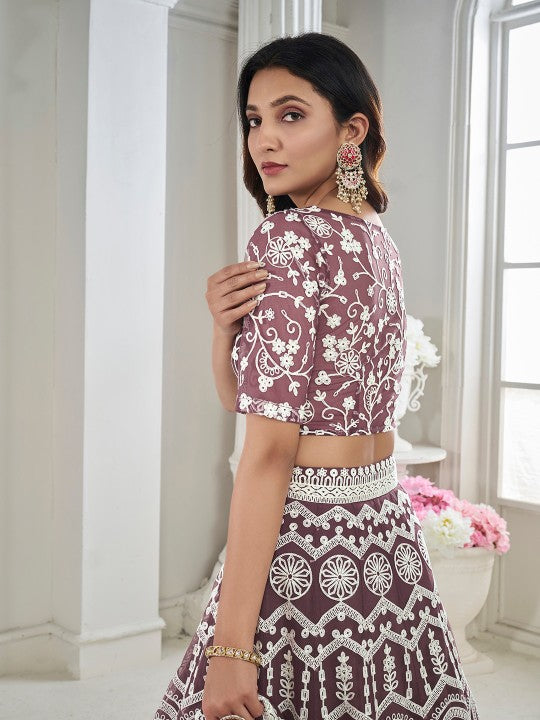 Embroidered Semi-Stitched Lehenga & Unstitched Blouse With Dupatta