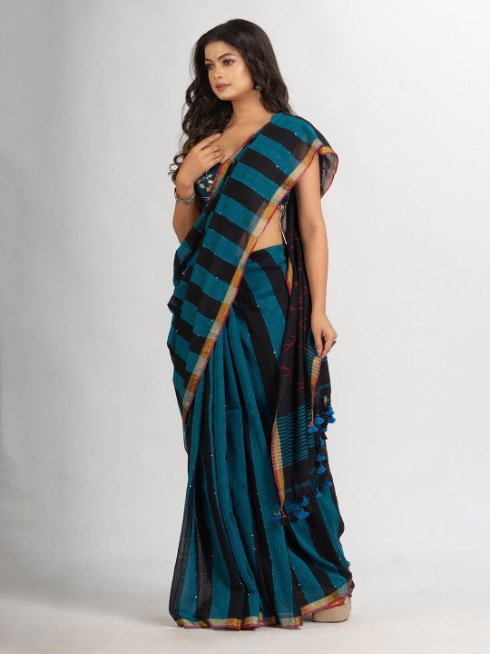Striped Pure Cotton Jamdani Saree