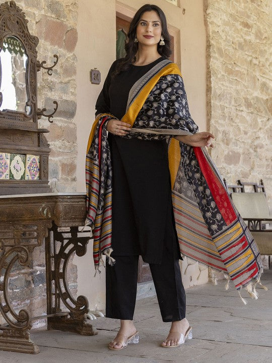 Pure Cotton Kurta With Trousers & With Dupatta