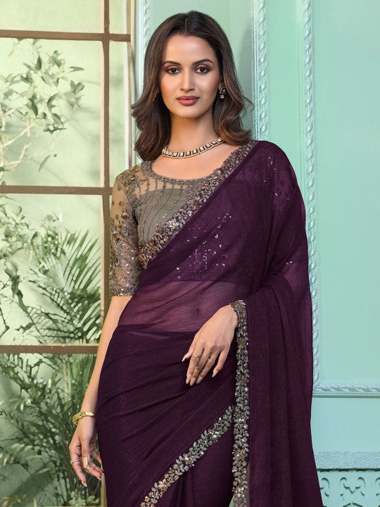 Embroidered Poly Chiffon Saree
