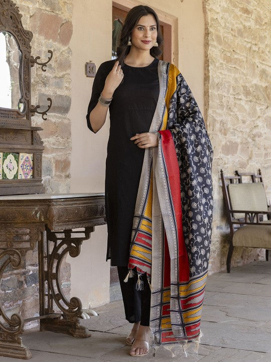 Pure Cotton Kurta With Trousers & With Dupatta