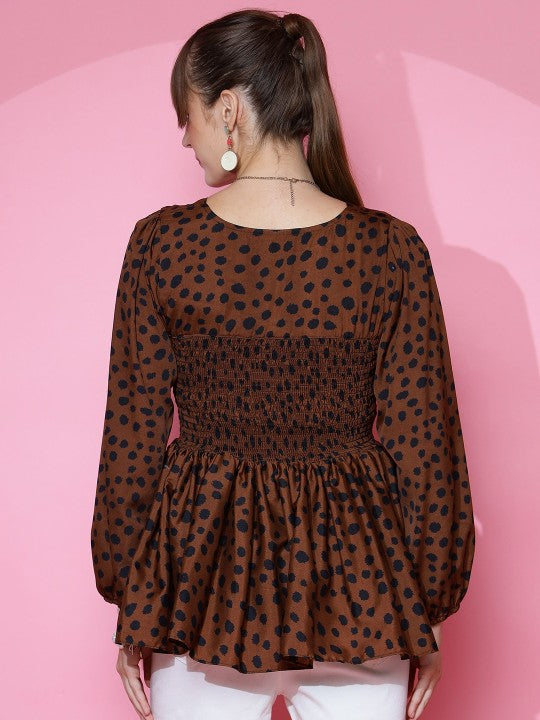 Polka Dot Print Crepe Top