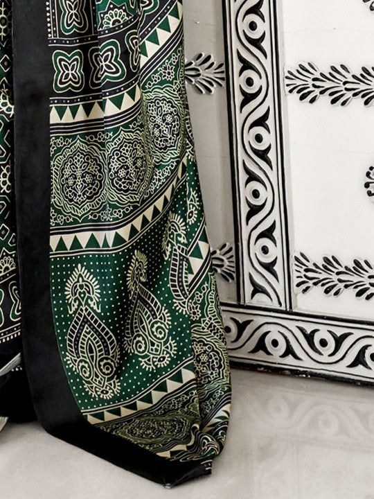 Ajrak Block Pure Crepe Block Print Saree