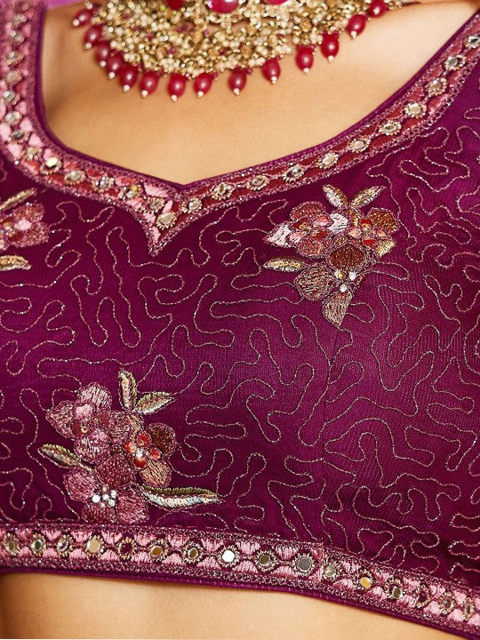 Embroidered Sequinned Semi-Stitched Lehenga & Unstitched Blouse With Dupatta