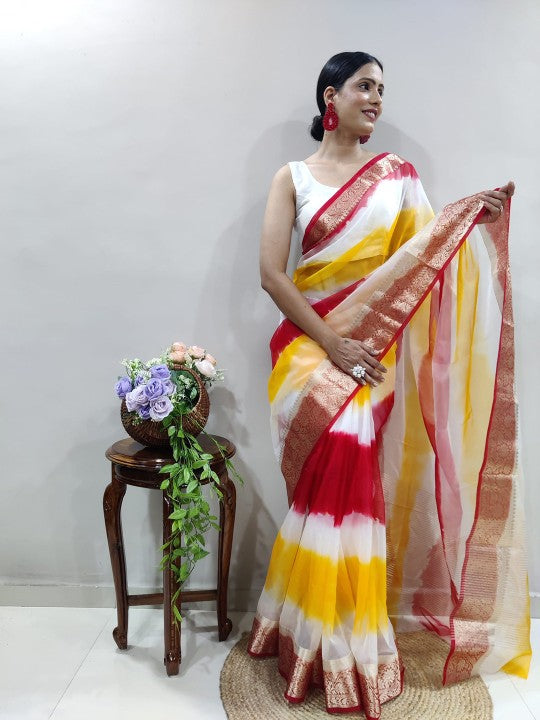 Tie and Dye Zari Organza Holi Saree
