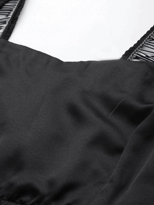 Black Semi-Stitched Lehenga & Unstitched Blouse With Dupatta