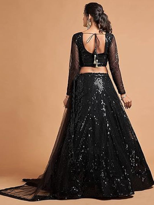 Embroidered Sequinned Semi-Stitched Lehenga & Unstitched Blouse With Dupatta