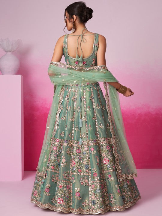 Embroidered Sequinned Semi-Stitched Lehenga & Unstitched Blouse With Dupatta