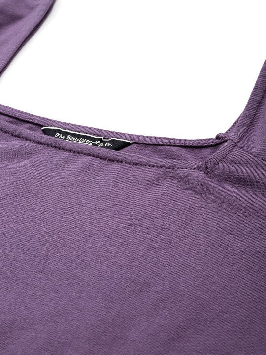 Square Neck Ruched Sleeves Fitted Top