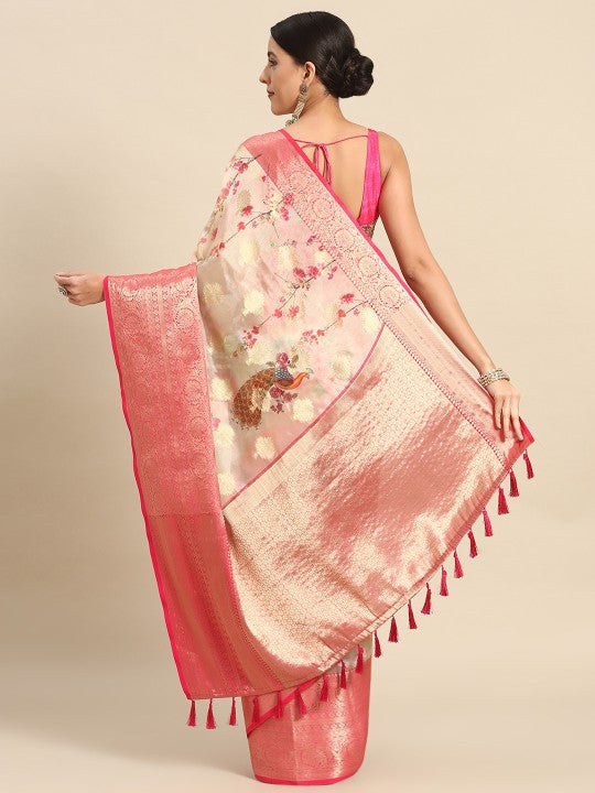 Kalamkari Zari Art Silk Chanderi Saree