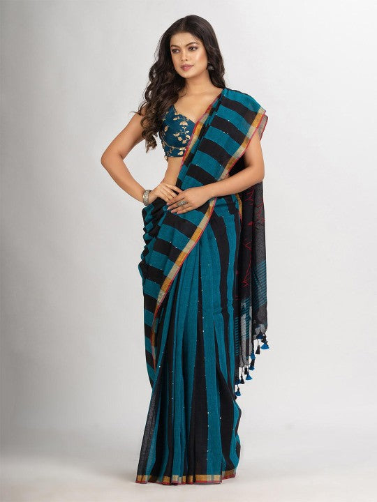 Striped Pure Cotton Jamdani Saree