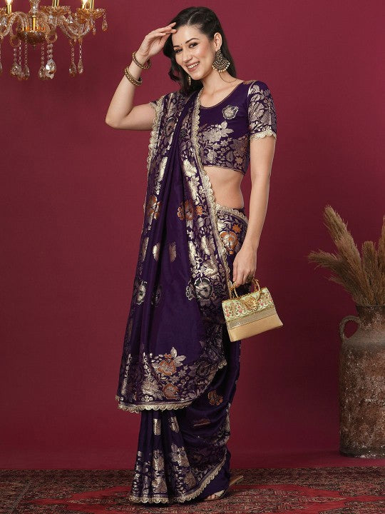 Woven Design Floral Zari Banarasi Saree