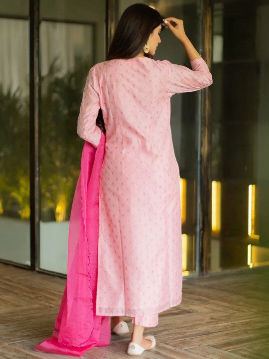 Women Pink Floral Printed Kurta with Trousers & Dupatta