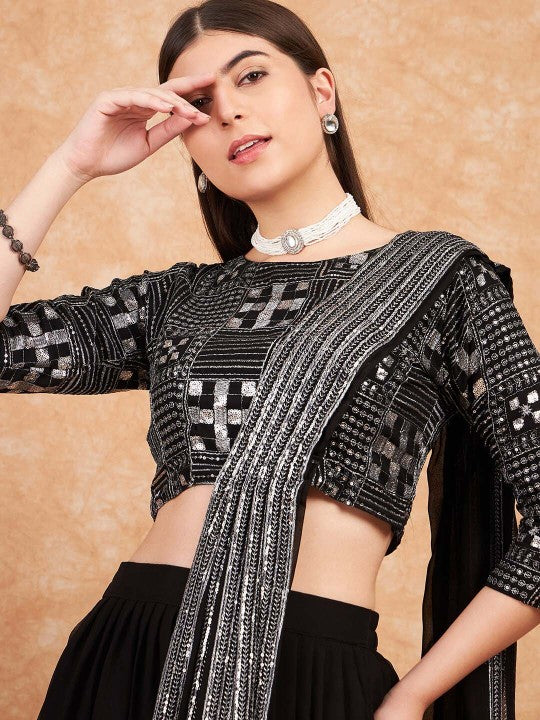 Sequence Embroidered Flared Lehenga Choli with Dupatta