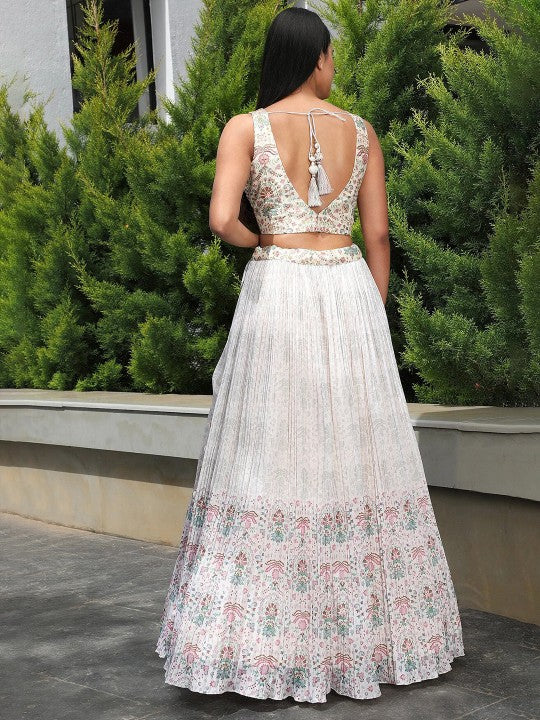 Floral Printed Semi-Stitched Pleated Lehenga Choli With Dupatta