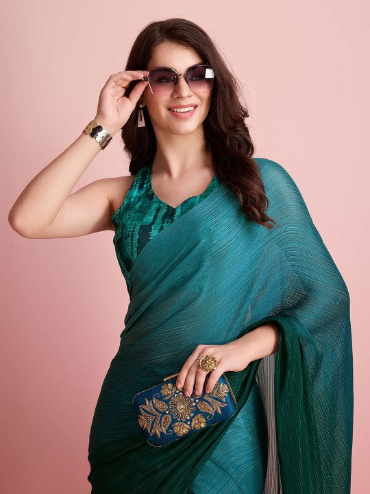 Ombre Zari Poly Chiffon Ready to Wear Saree