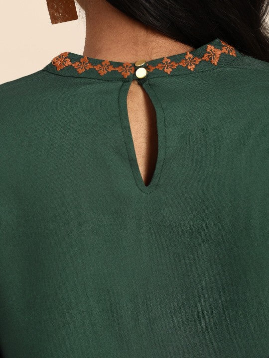 Green Embroidery Detail Top