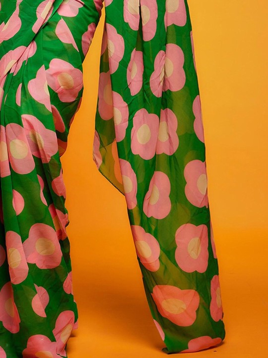 Floral Printed Satin Saree