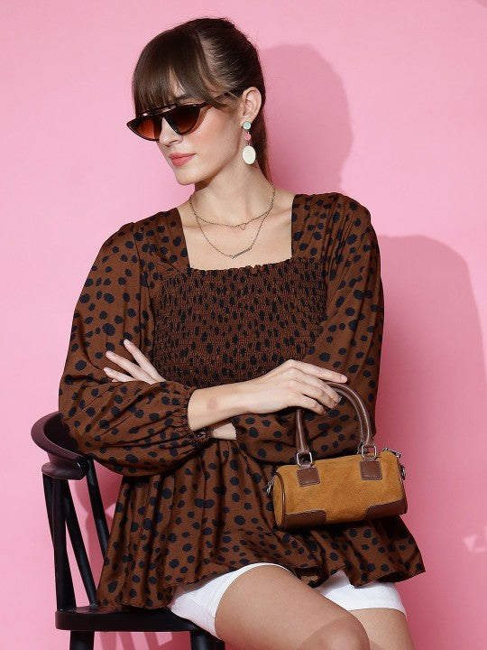 Polka Dot Print Crepe Top