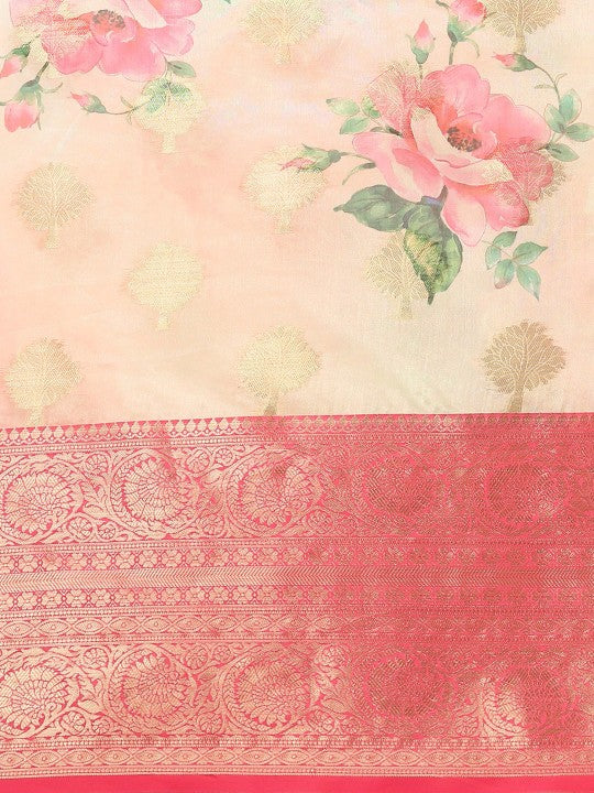Kalamkari Zari Art Silk Chanderi Saree