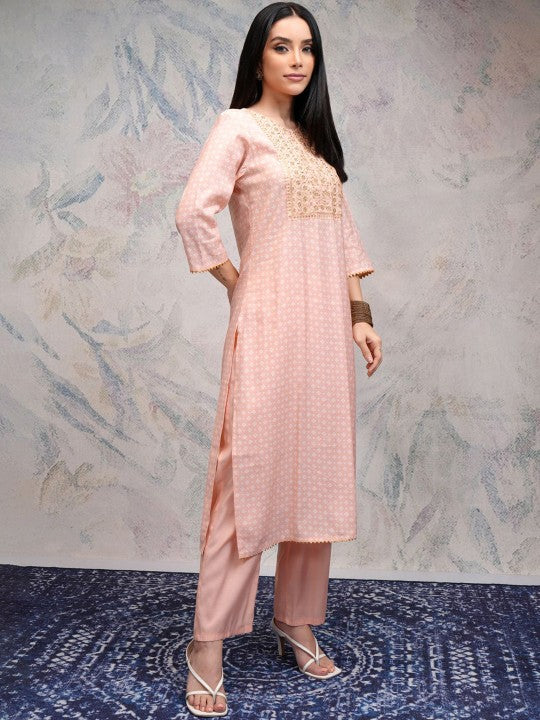 Women Embroidered Regular Sequinned Kurta with Trousers & With Dupatta