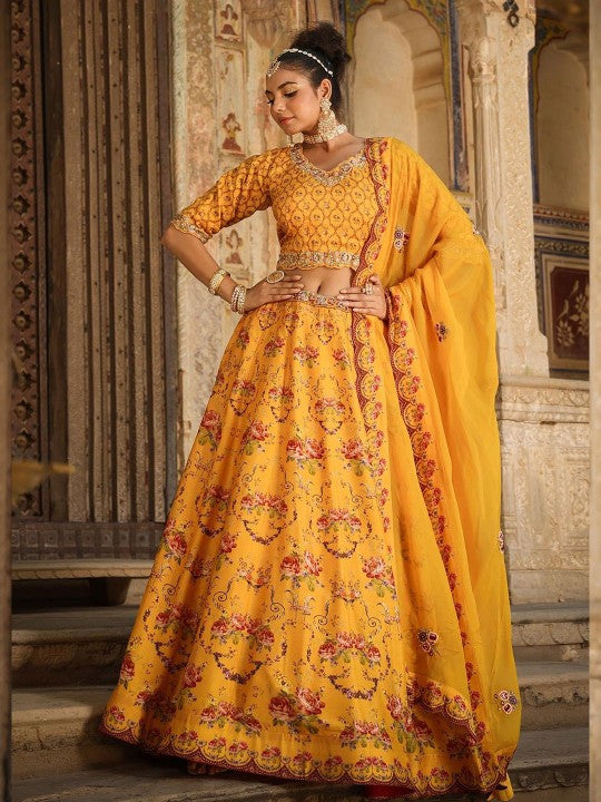 Floral Printed Embroidered Ready to Wear Lehenga & Blouse With Dupatta