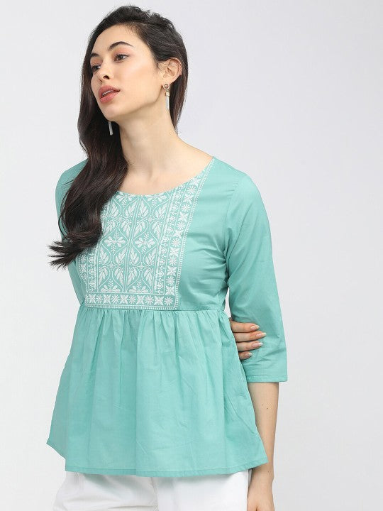 Blue Geometric A-Line Top
