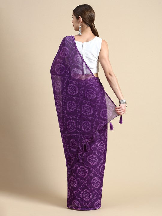 Purple Bandhani Poly Chiffon Bandhani Saree