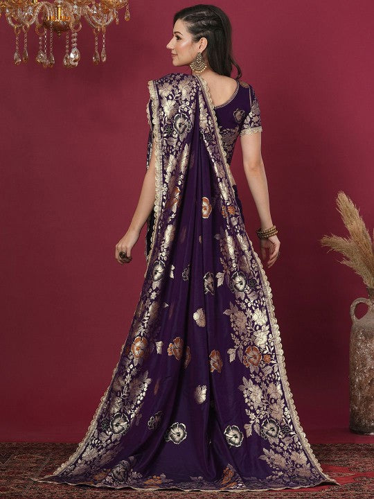 Woven Design Floral Zari Banarasi Saree