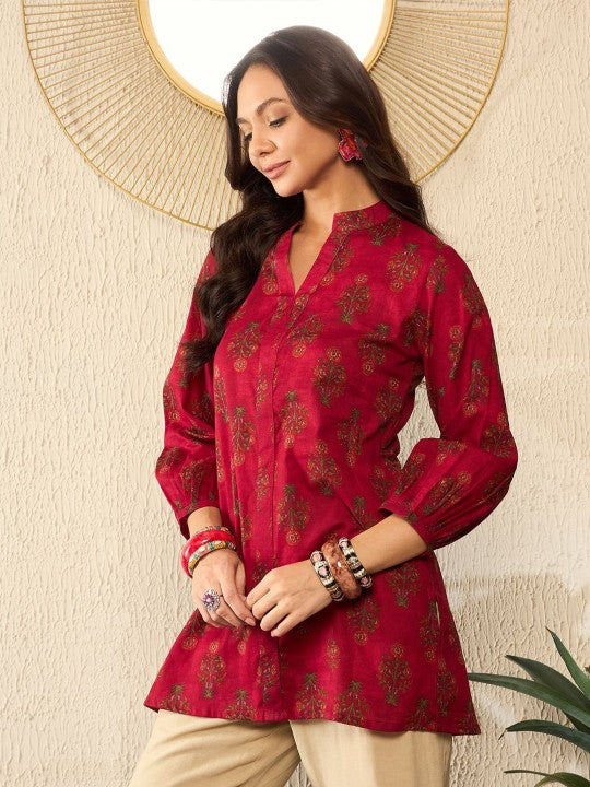 Floral Printed Mandarin Collar Top