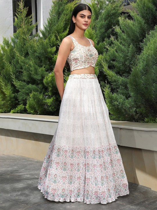 Floral Printed Semi-Stitched Pleated Lehenga Choli With Dupatta