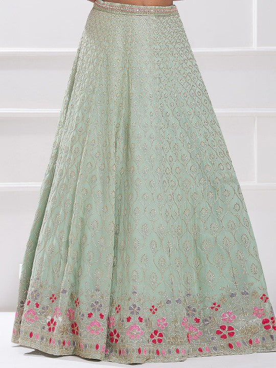 Embroidered Sequinned Semi-Stitched Lehenga & Unstitched Blouse With Dupatta