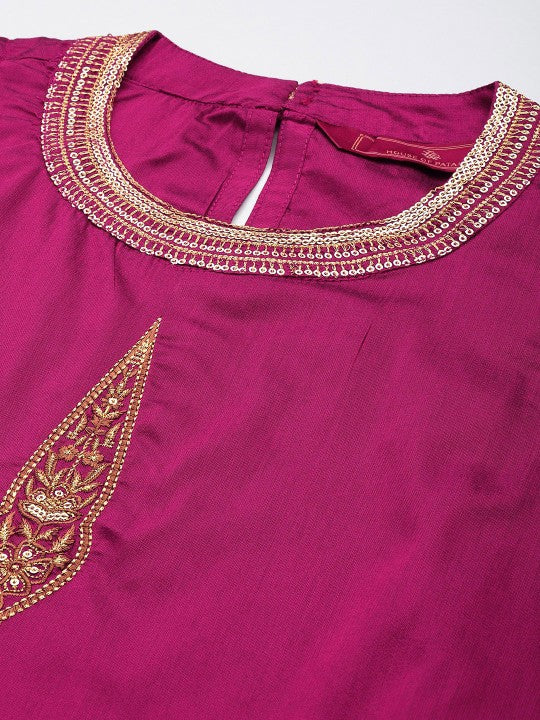 Jashn Ethnic Motifs Embroidered Zari Work Kurta With Palazzos & Dupatta