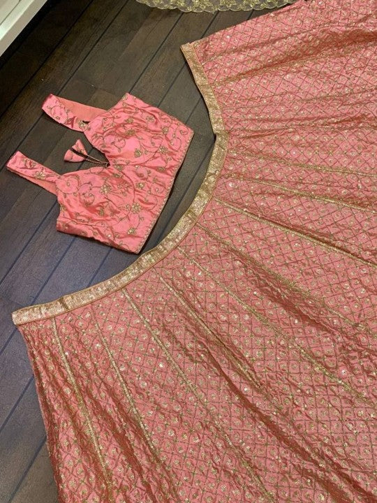 Embroidered Sequinned Semi-Stitched Lehenga & Unstitched Blouse With Dupatta