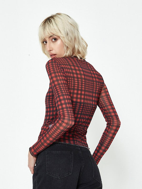 Checked Boat Neck Fitted Top
