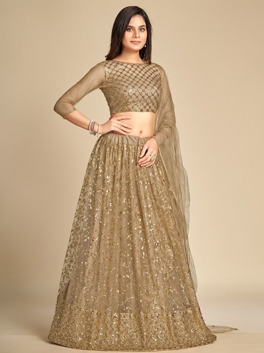 Embroidered Sequinned Semi-Stitched Lehenga & Unstitched Blouse With Dupatta