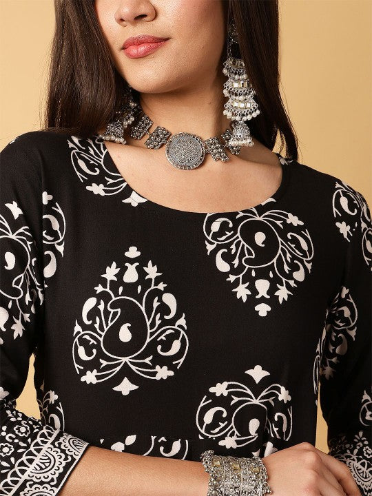 Floral Printed Anarkali Kurta With Palazzos And Dupatta