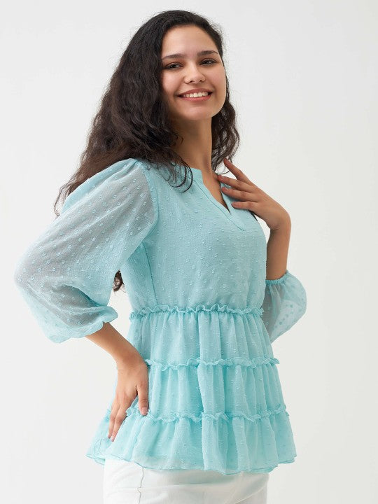 Self Design Mandarin Collar Layered Tiered Top