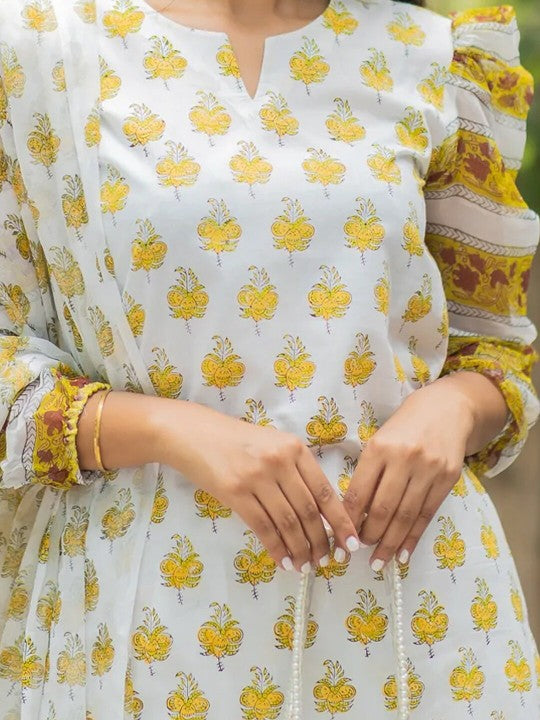 Ethnic Motifs Printed Straight Kurta with Trousers & Dupatta