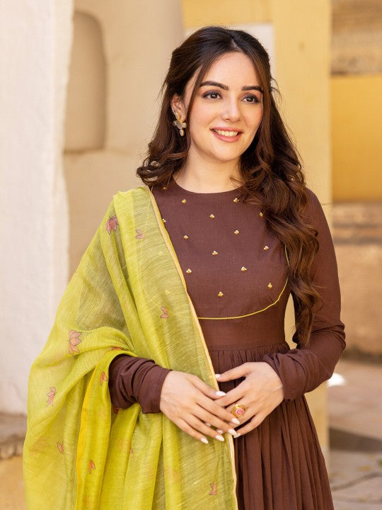 Yoke Design Regular Kurta with Trousers & With Dupatta