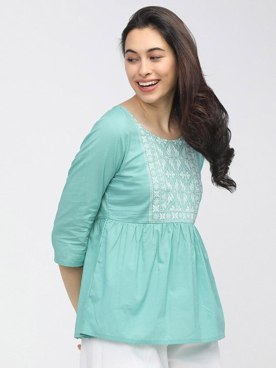 Blue Geometric A-Line Top