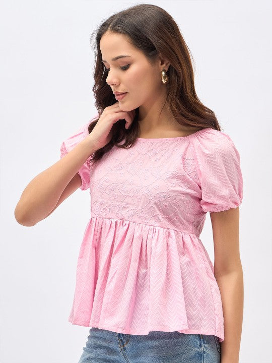 Women Cotton Embroidered Peplum Crop Top