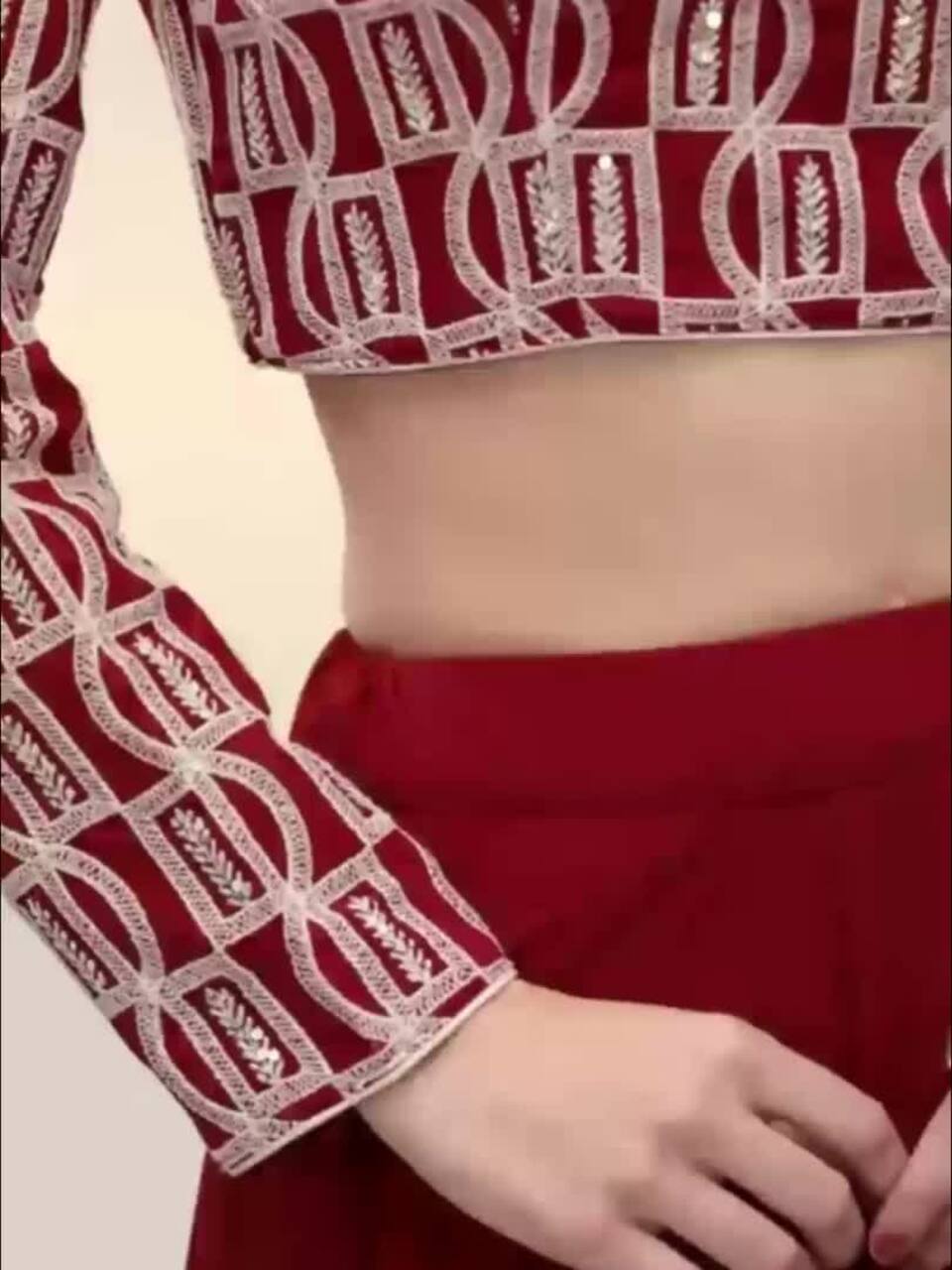 Embroidered Sequinned Semi-Stitched Red Lehenga & Unstitched Blouse With Dupatta