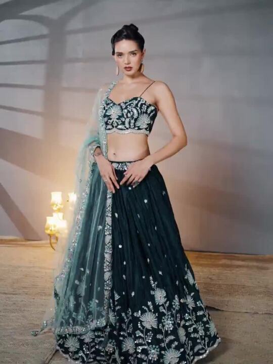 Embroidered Sequinned Semi-Stitched Lehenga & Unstitched Blouse With Dupatta