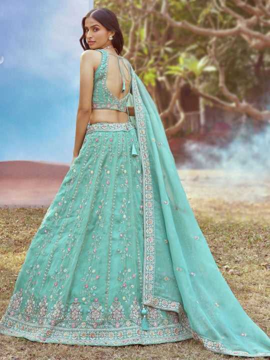 Embellished Tissue Semi-Stitched Lehenga & Unstitched Blouse With Dupatta
