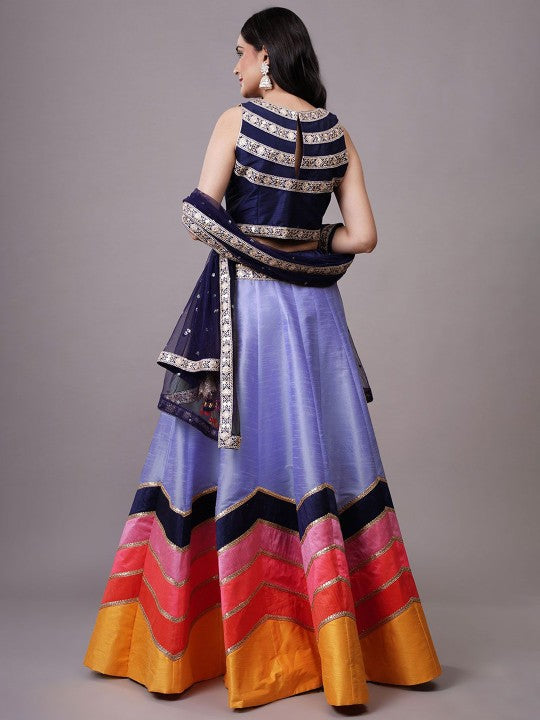 Embroidered Sequinned Shibori Ready to Wear Lehenga & Choli With Dupatta