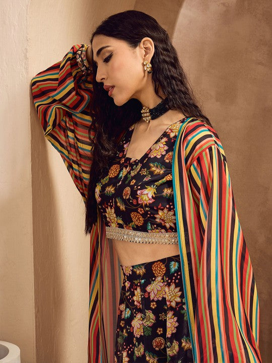 Floral Printed Sequinned V-Neck Ready to Wear Lehenga Choli