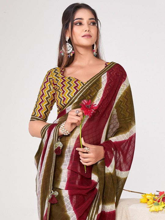 Striped zari Poly Georgette Sarees