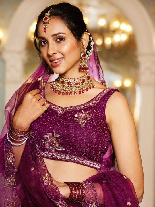 Embroidered Sequinned Semi-Stitched Lehenga & Unstitched Blouse With Dupatta